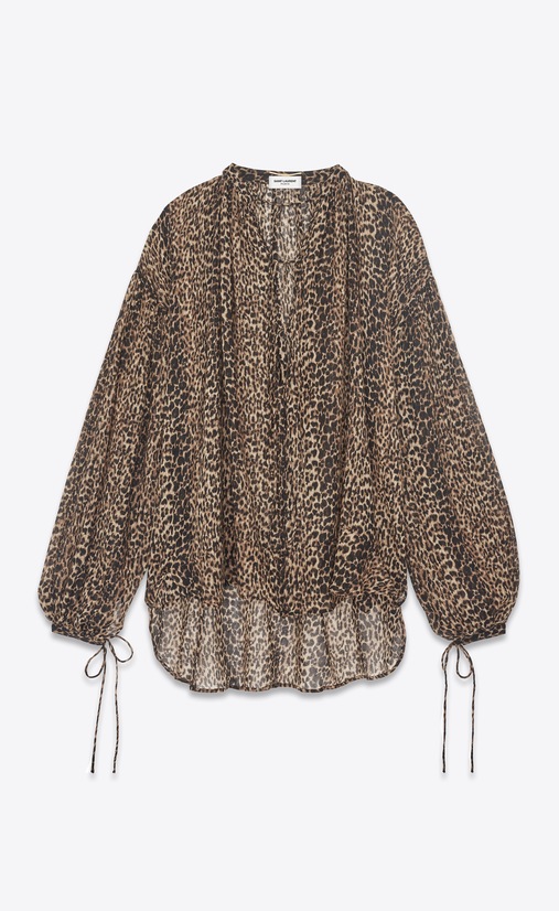 SAINT LAURENT Tops and Blouses Woman peasant blouse in leopard print a_V4